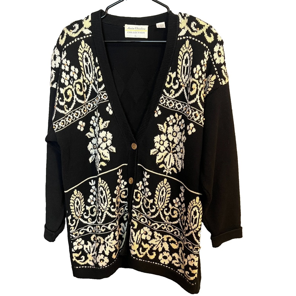Vintage Marisa Christina Cardigan Sweater‎ Embroidered Size Large